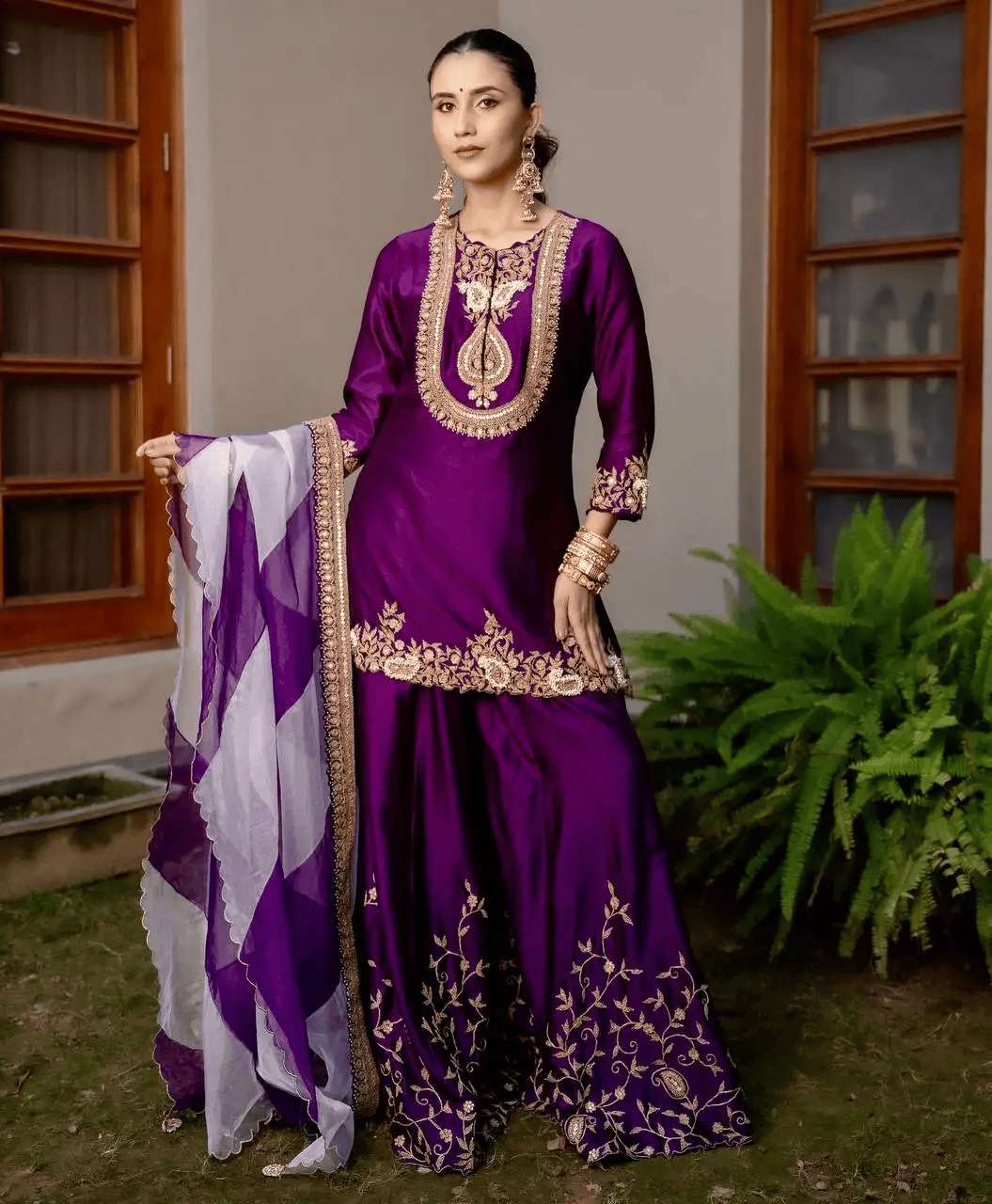 Chinon Silk Sequence Embroidery Pakistani Kurti 3-Piece Set | Ethnic Wear | Mimily Shop - Image 5