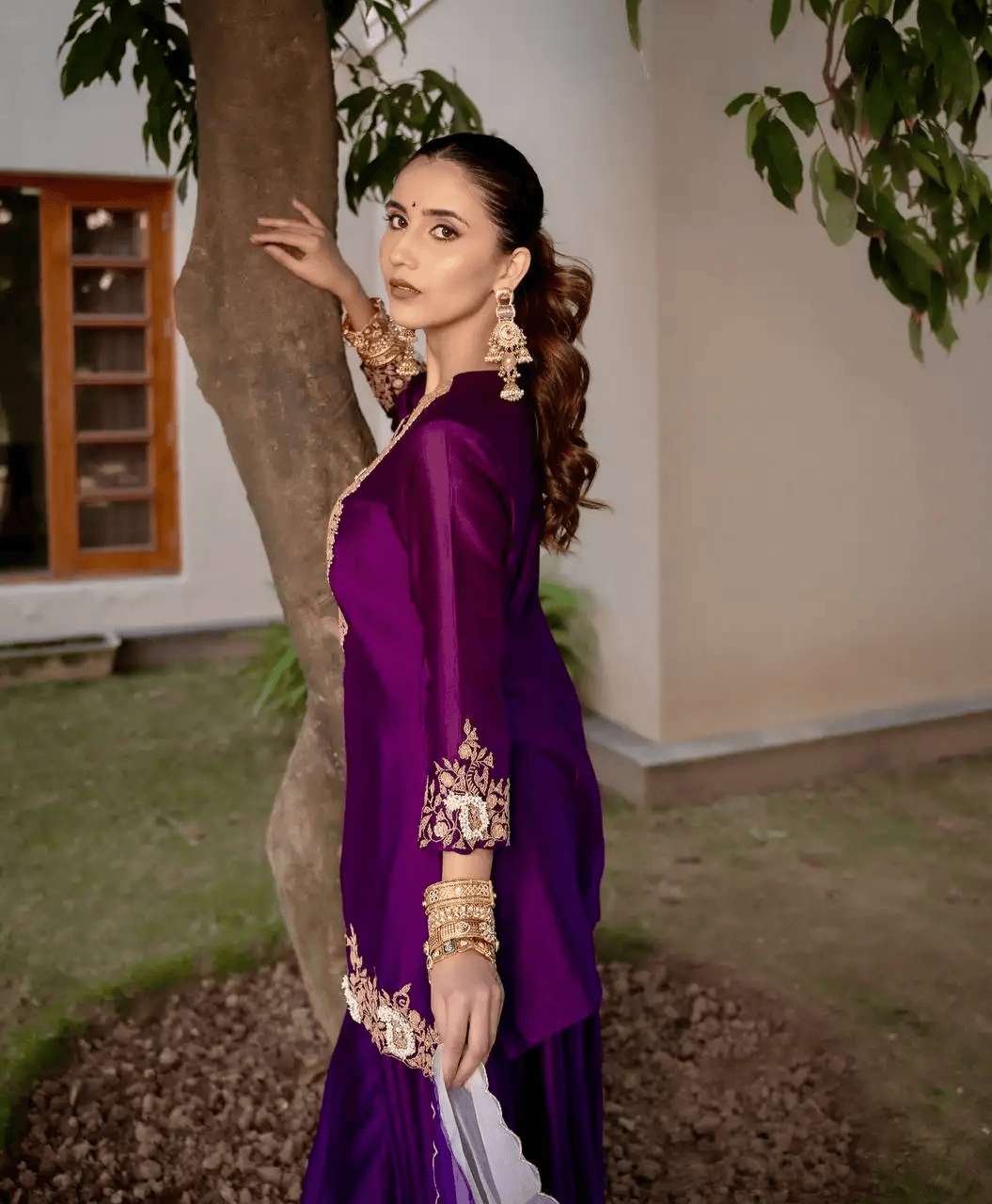 Chinon Silk Sequence Embroidery Pakistani Kurti 3-Piece Set | Ethnic Wear | Mimily Shop - Image 6