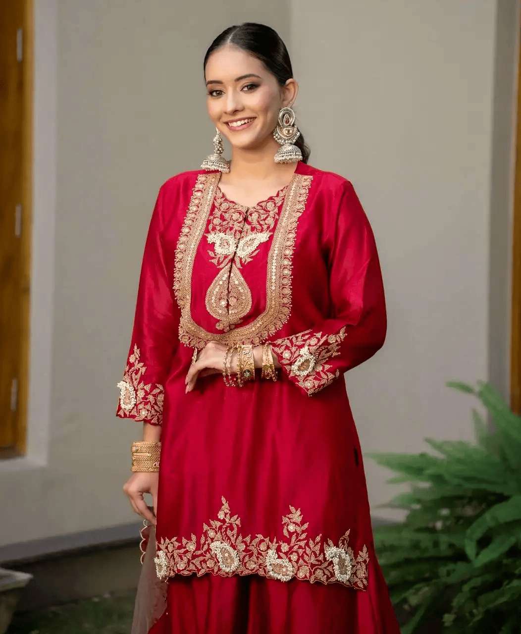 Chinon Silk Sequence Embroidery Pakistani Kurti 3-Piece Set | Ethnic Wear | Mimily Shop - Image 2