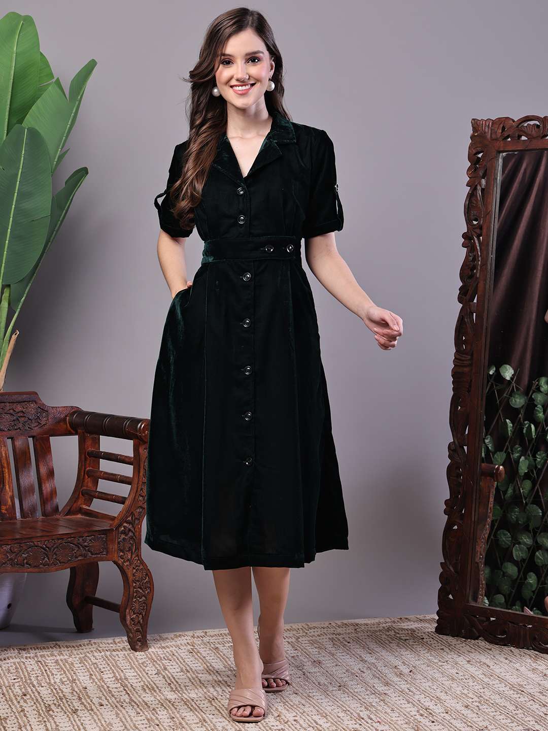 Velvet Midi Dress | Boho & Casual Women's Fashion | Mimily Shop