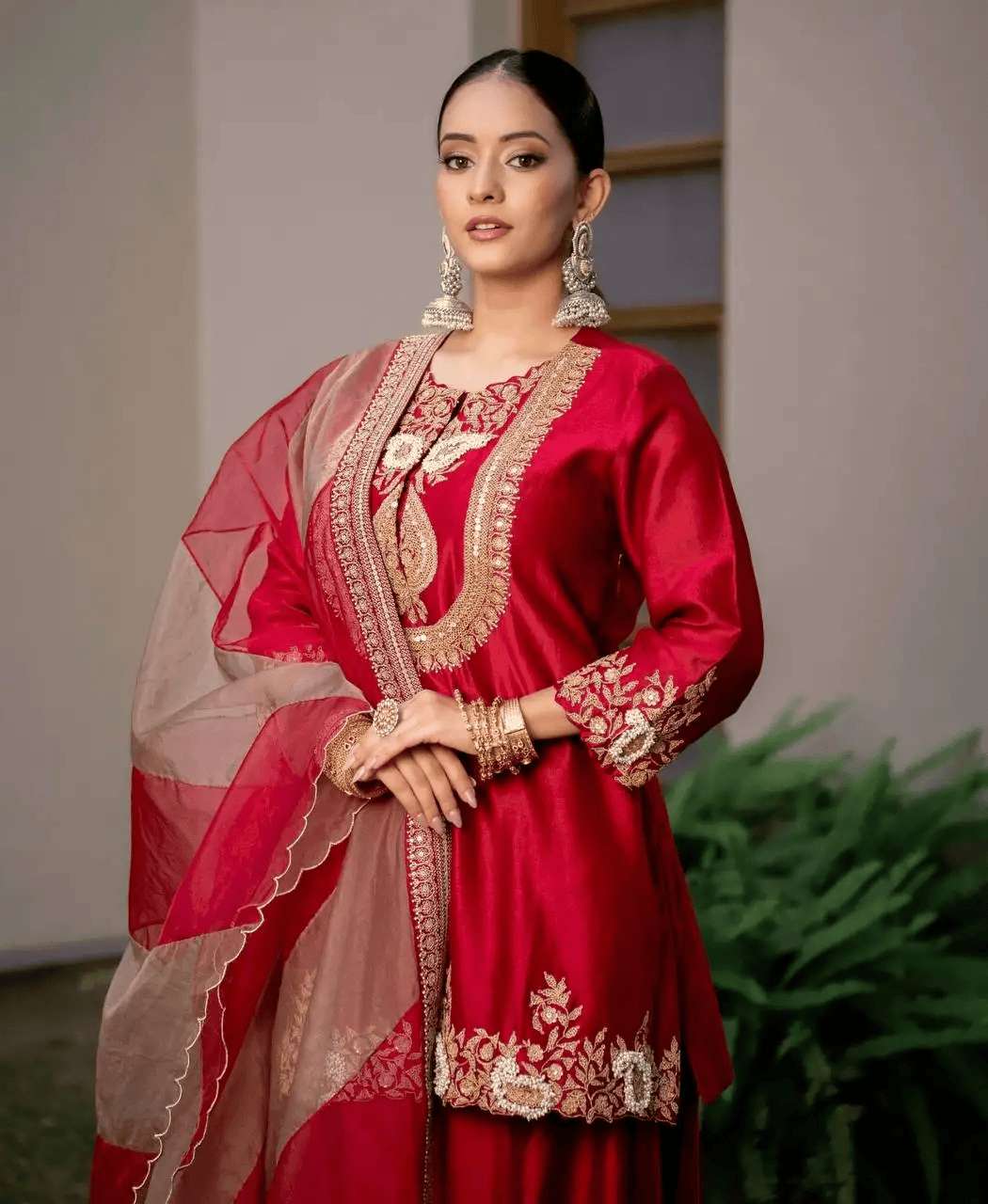Chinon Silk Sequence Embroidery Pakistani Kurti 3-Piece Set | Ethnic Wear | Mimily Shop - Image 3