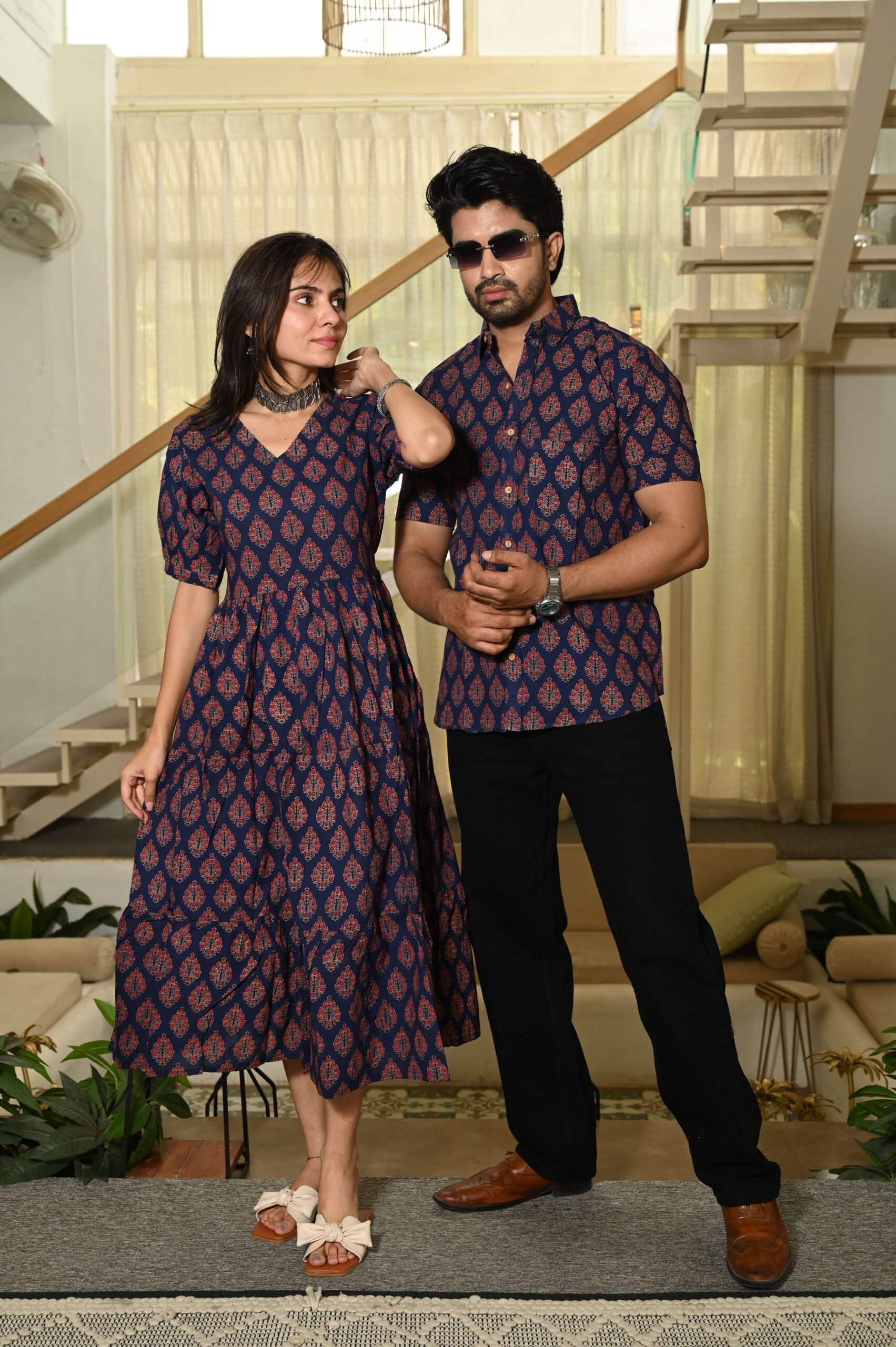 Couple Matching Block Print Set | Anarkali & Shirt | Mimily Shop - Image 3