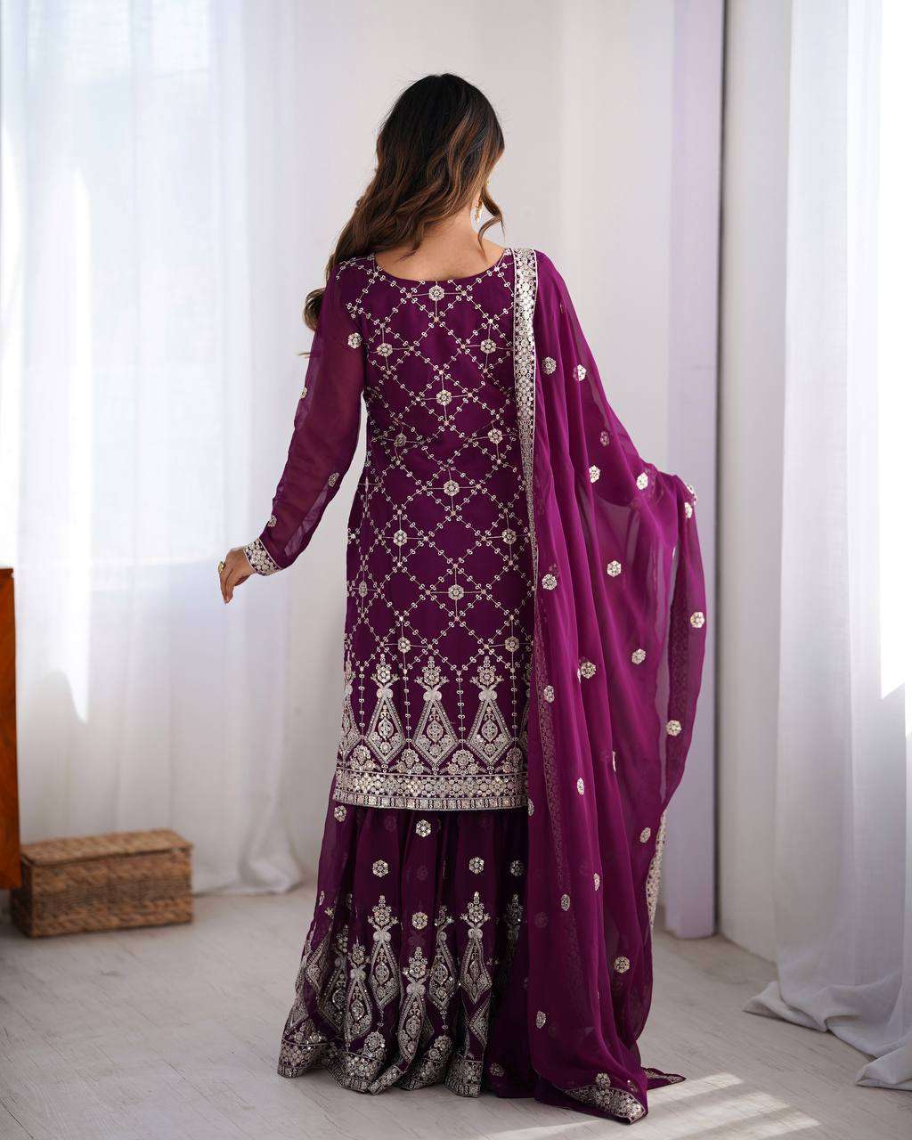Georgette Embroidery Pakistani Kurti 3-Piece Set | Ethnic Wear | Mimily Shop - Image 5